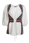 Bluza alba cu pieptar tesut negru