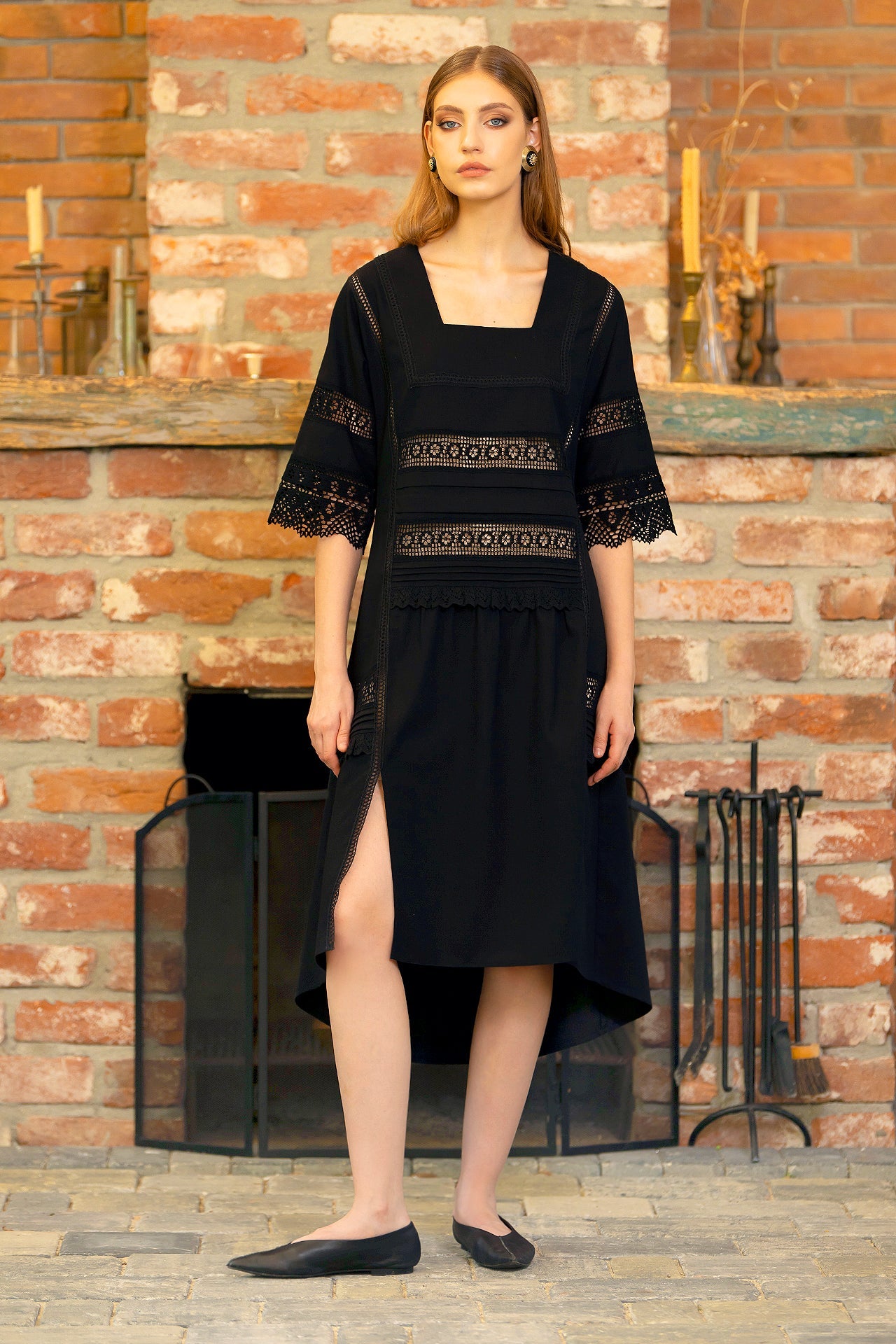 Rochie Neagra Din In Si Dantela Traditionala