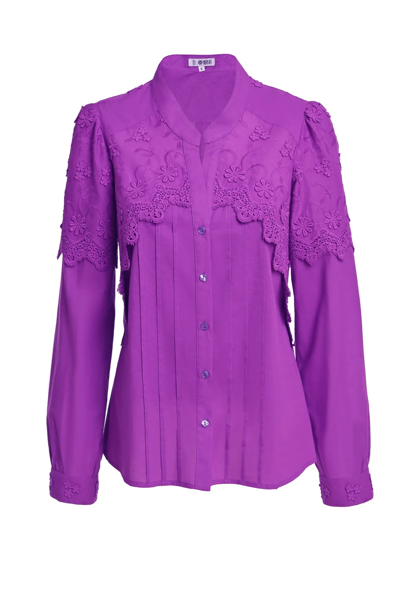 Cămașa violet din batist de bumbac și broderie tridimensională
