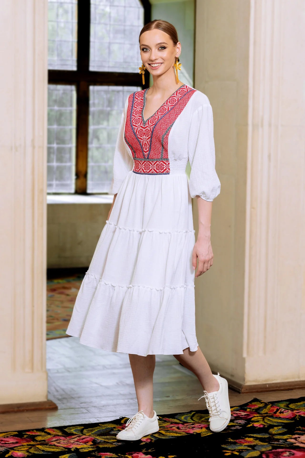 Rochia Euforia cu jacquard tesut rosu