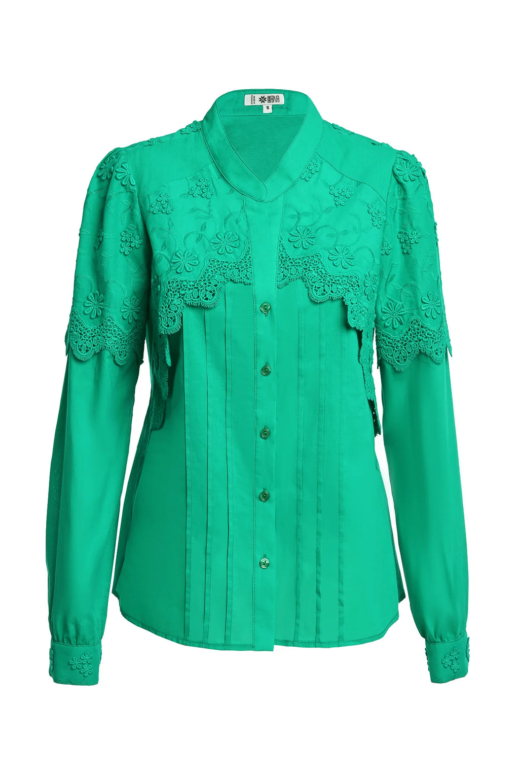 Camașa verde din batist de bumbac și broderie tridimensională