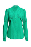 Camașa verde din batist de bumbac și broderie tridimensională
