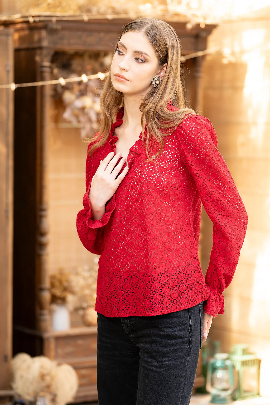 Bluza Rosie Din Dantela De Bumbac Otilia