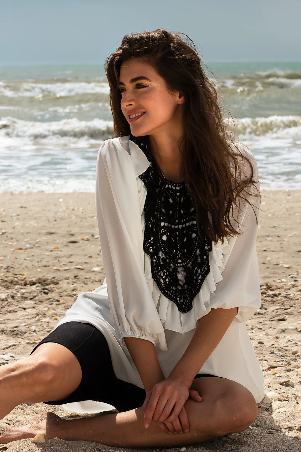 Bluza Alba Ariana cu Maneca Trei Sferturi