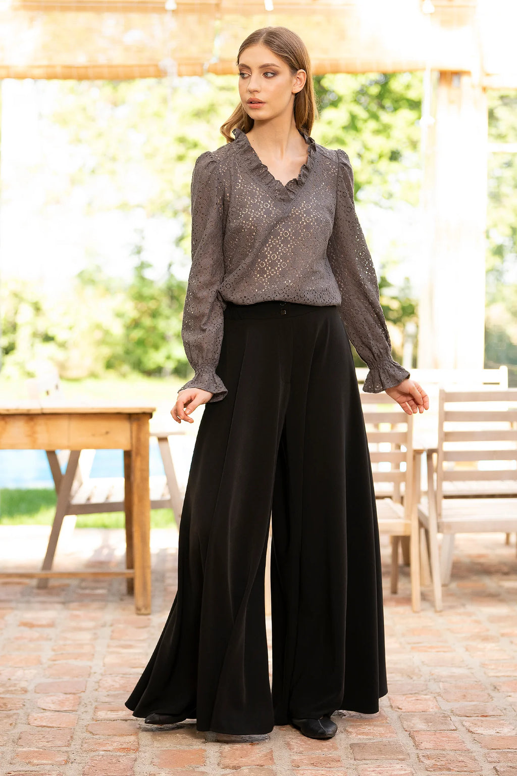 Bluza Gri Antracit Din Dantela De Bumbac Nina