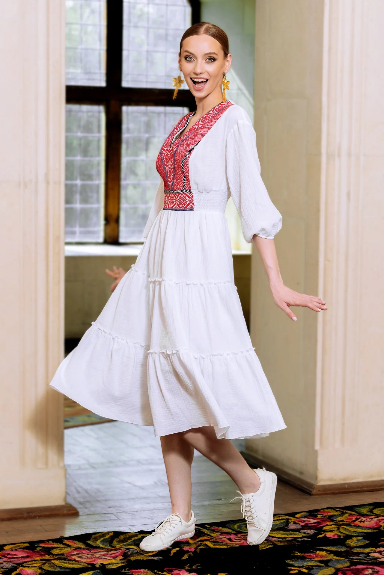 Rochia Euforia cu jacquard tesut rosu
