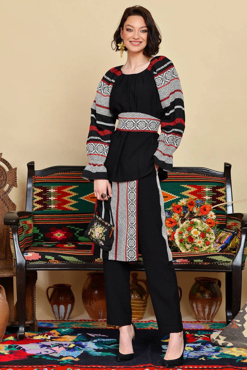 Pantaloni Negri cu Oprege