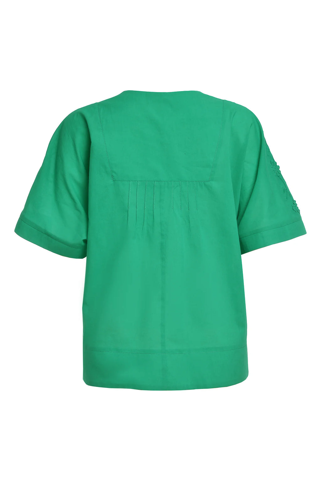 Bluză chimono verde din batist de bumbac și broderie tridimensională