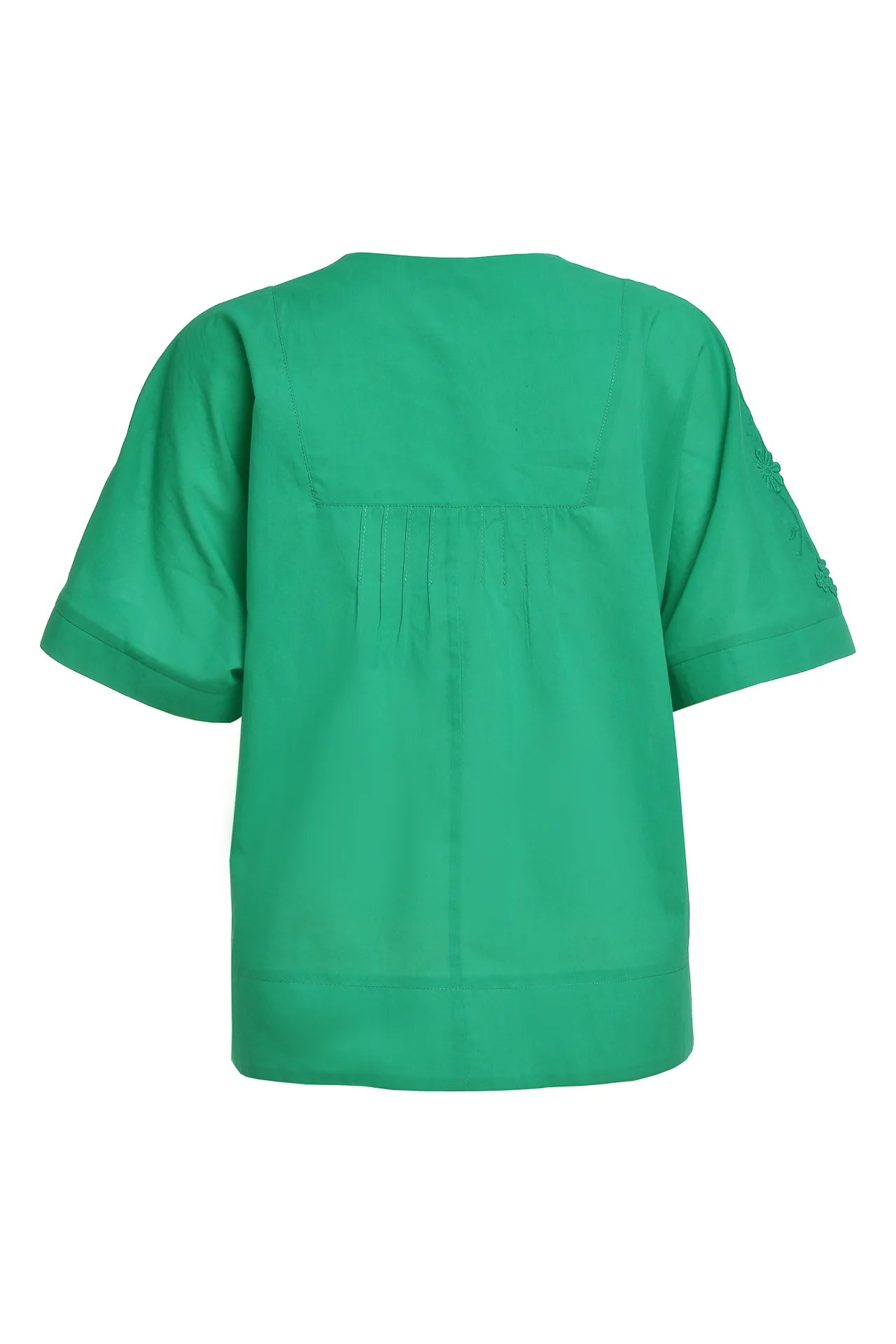 Bluză chimono verde din batist de bumbac și broderie tridimensională
