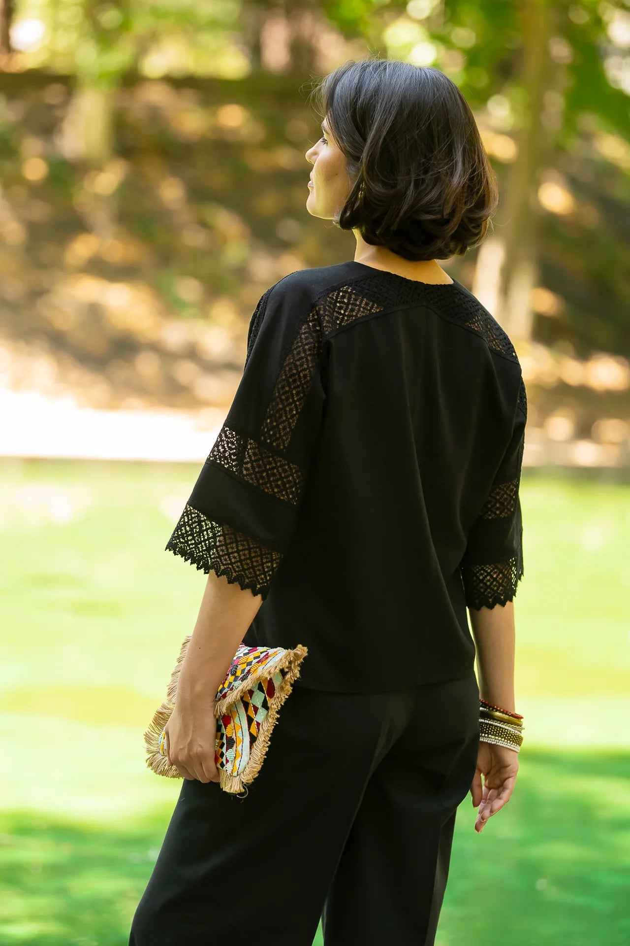 Bluza chimono neagra cu dantela traditionala