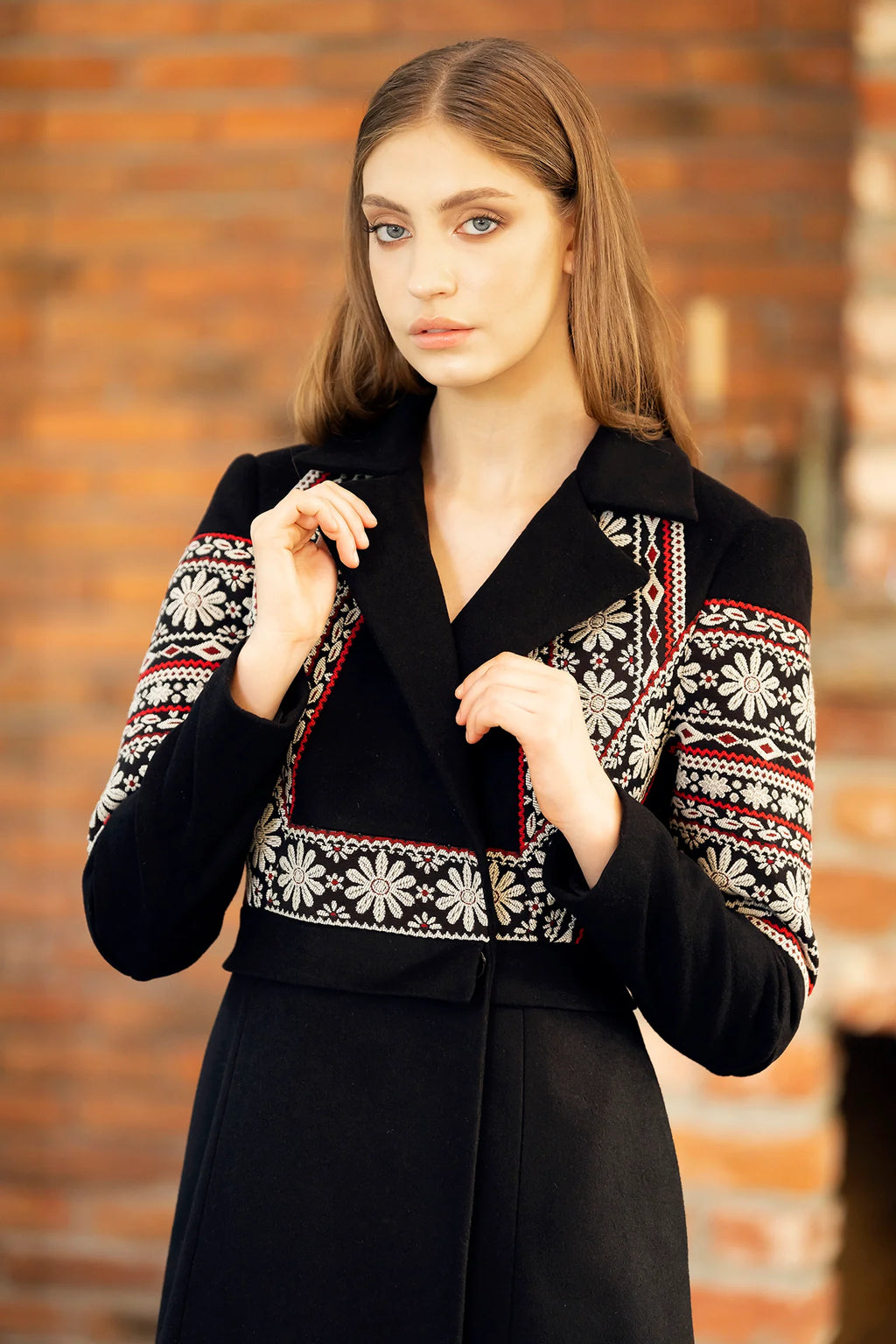 Pardesiu Midi Din Stofa De Lana Si Jacquard Tesut Ecaterina