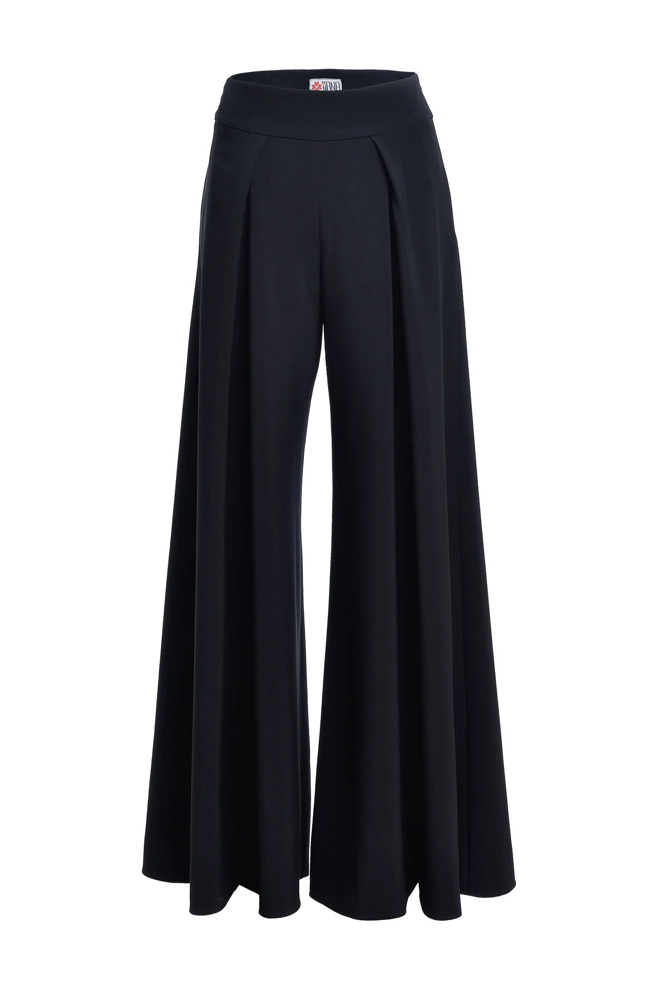Pantaloni Lungi din Stofa Neagra cu Croiala Ampla si Slituri Frontale