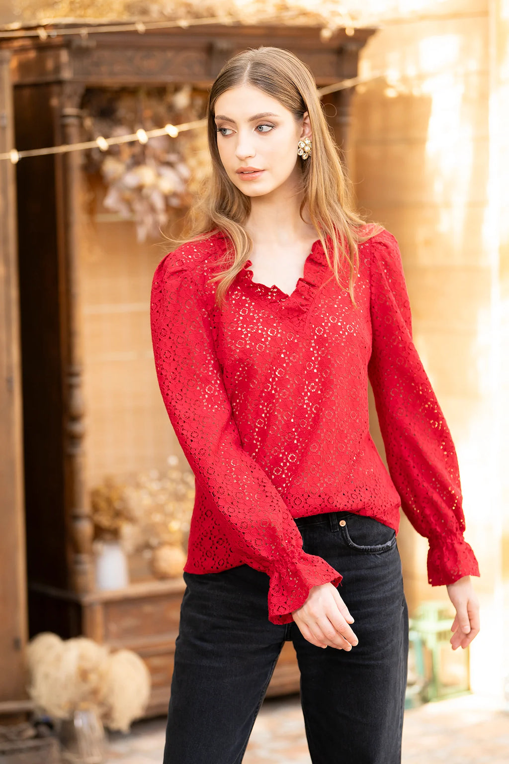 Bluza Rosie Din Dantela De Bumbac Otilia