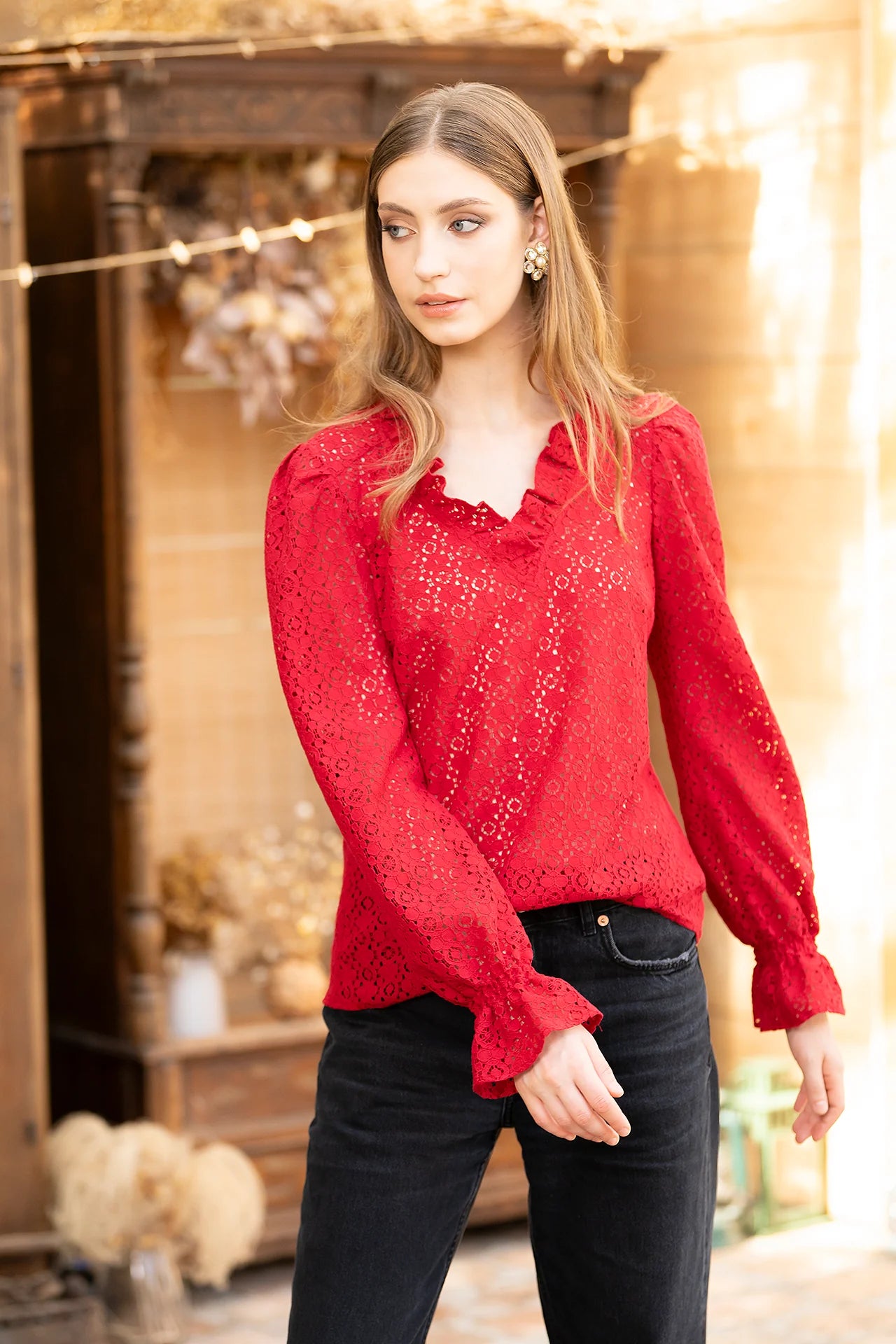 Bluza Rosie Din Dantela De Bumbac Otilia