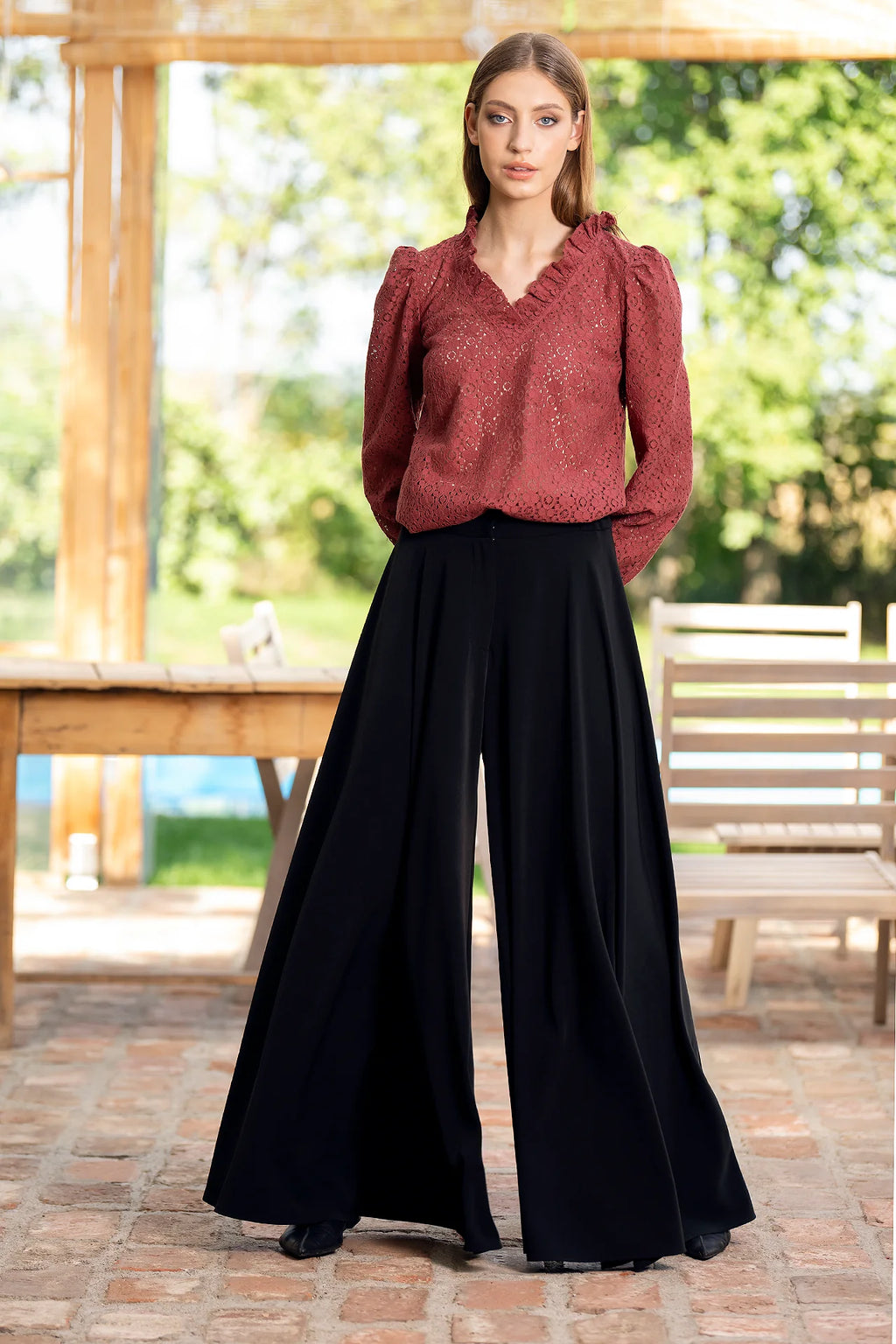 Bluza Caramizie Din Dantela De Bumbac Selina
