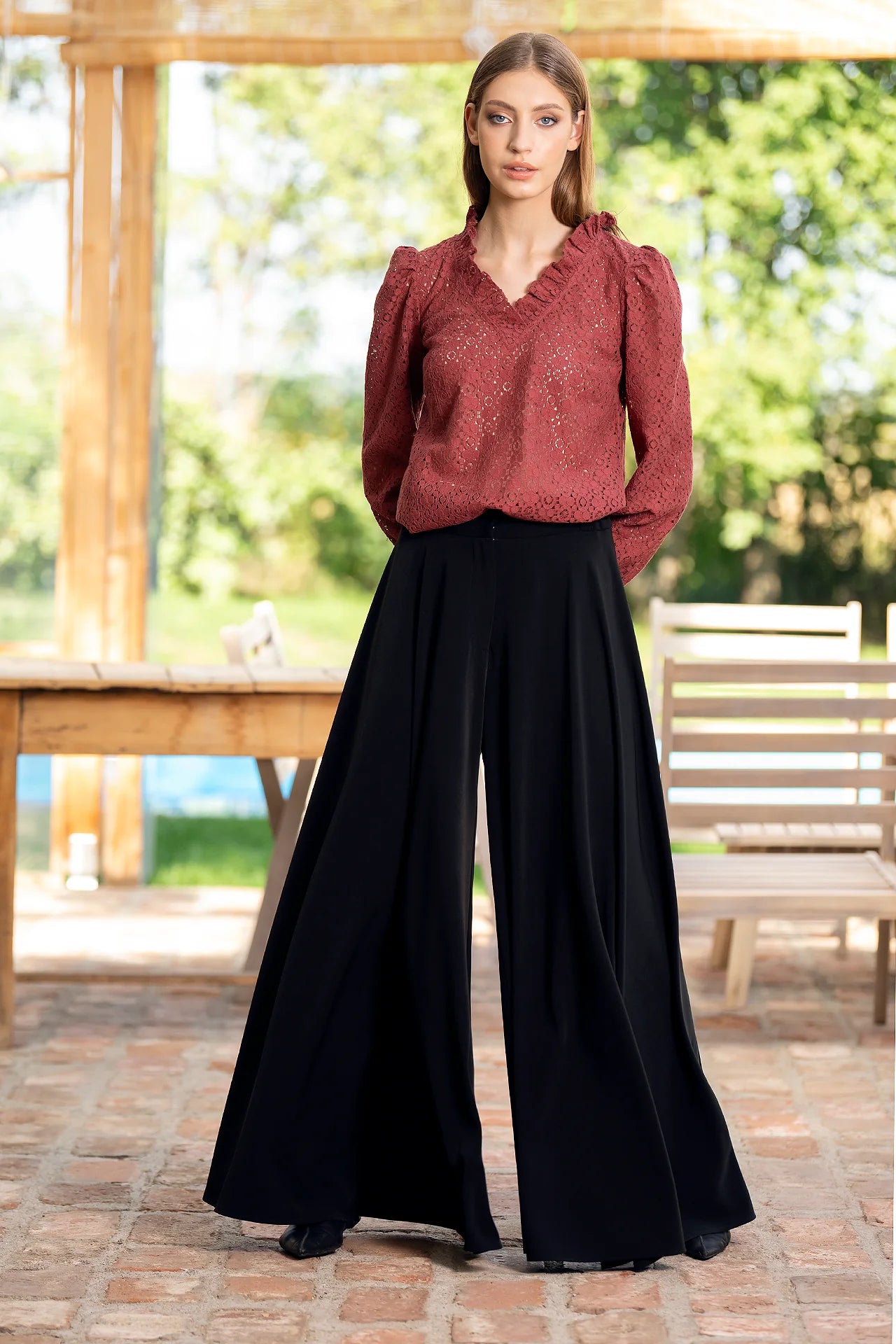 Bluza Caramizie Din Dantela De Bumbac Selina