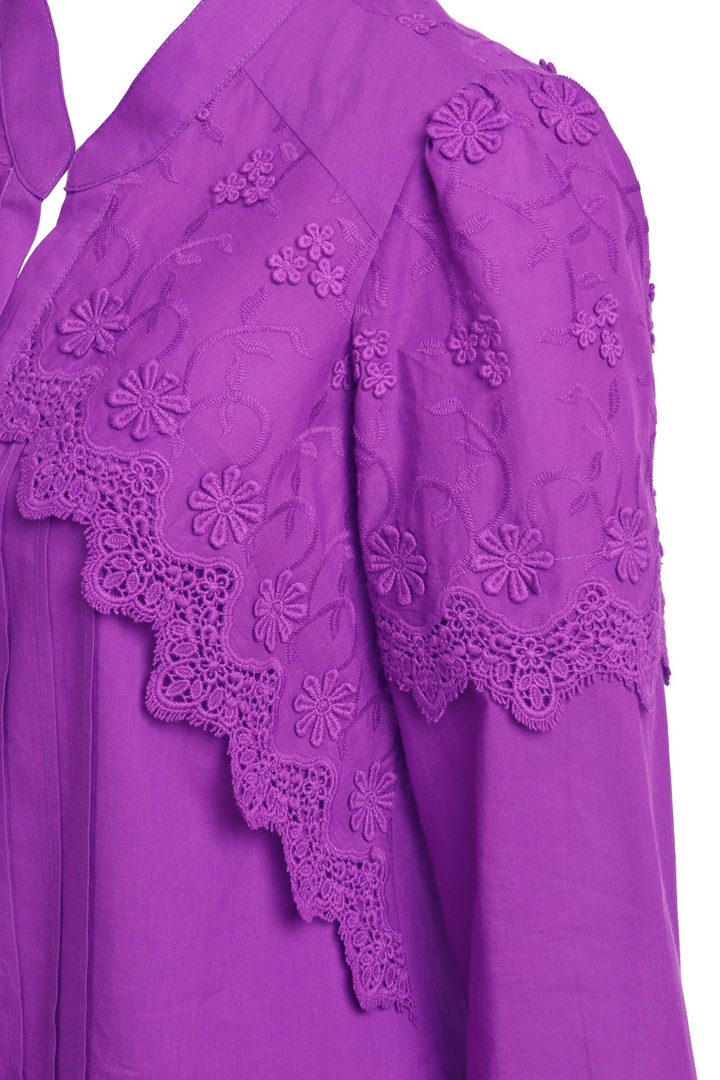 Cămașa violet din batist de bumbac și broderie tridimensională
