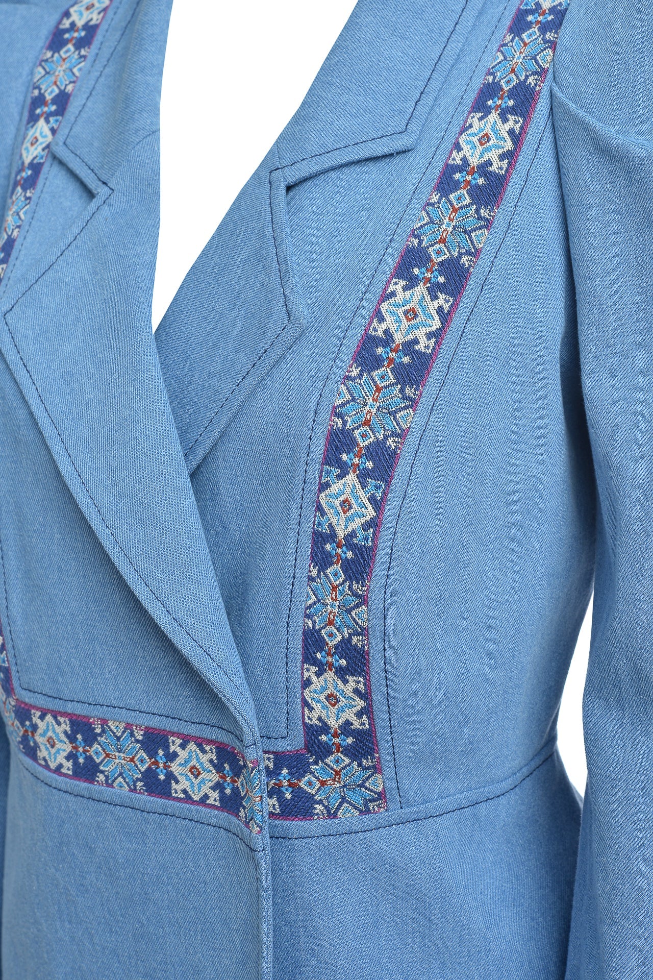 Jacheta Din Denim Si Jacquard Etnic Tesut