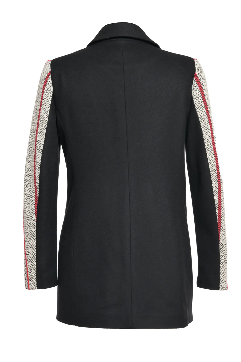 Jacheta neagra din lana cu jacquard etnic tesut