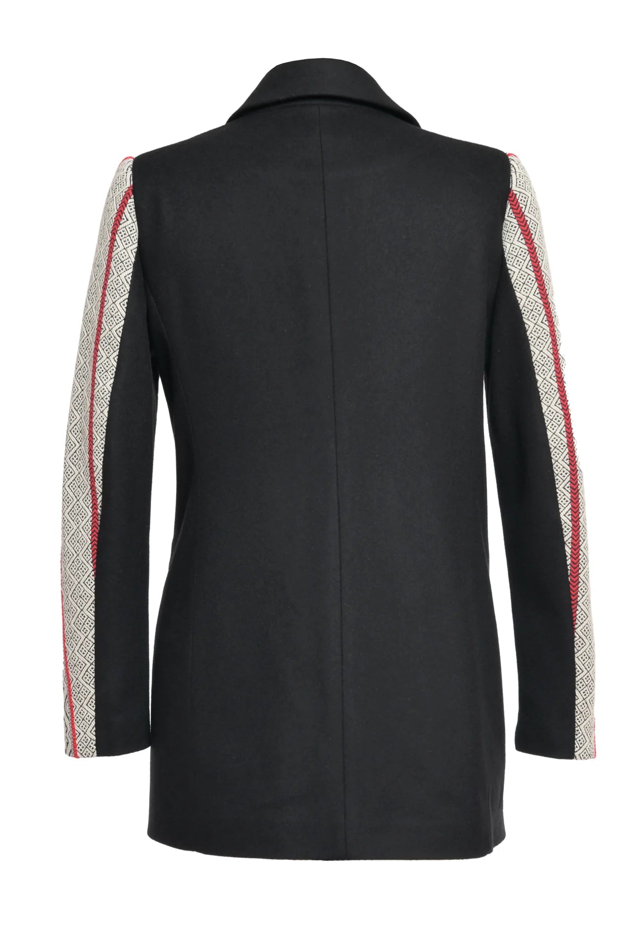 Jacheta neagra din lana cu jacquard etnic tesut
