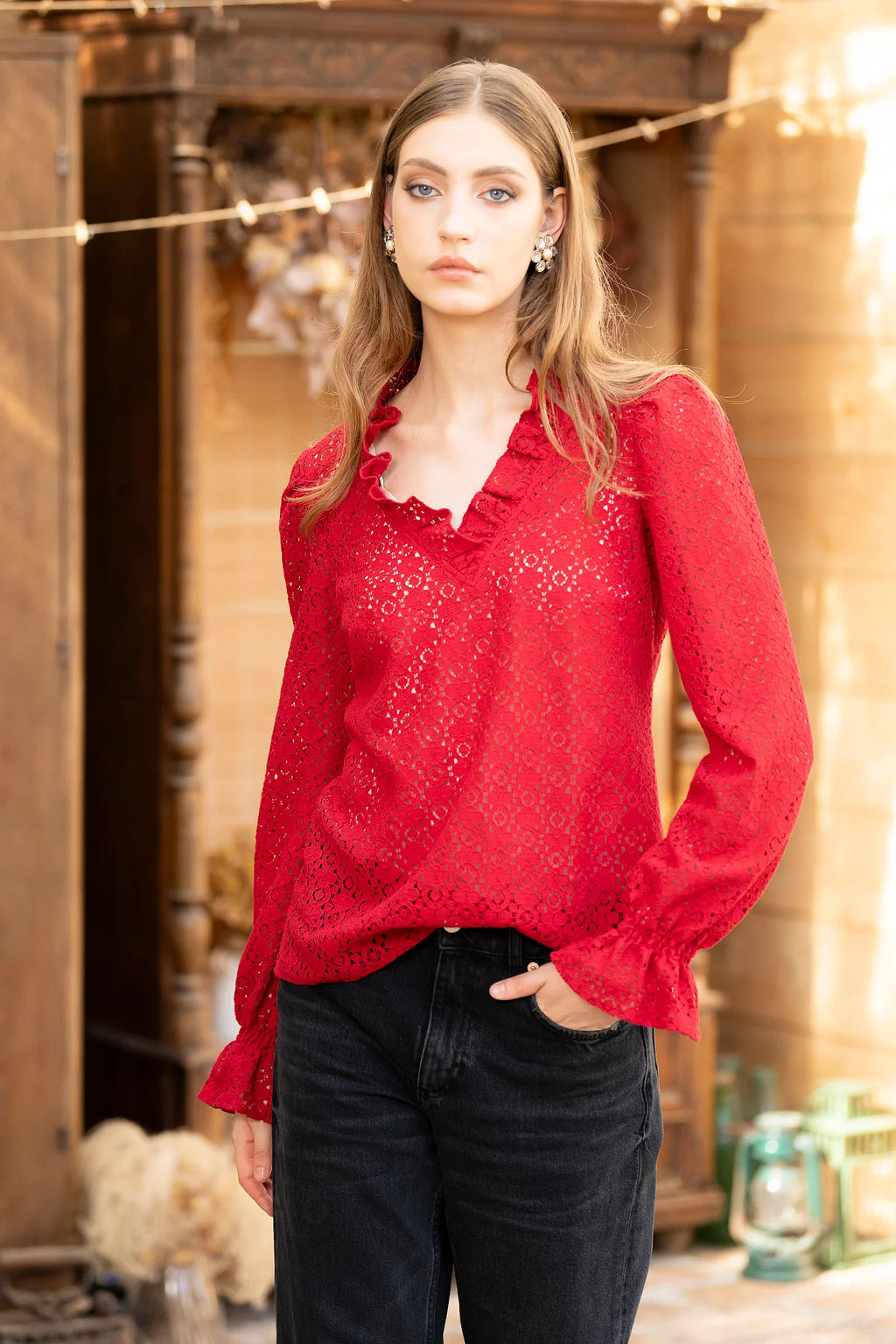 Bluza Rosie Din Dantela De Bumbac Otilia
