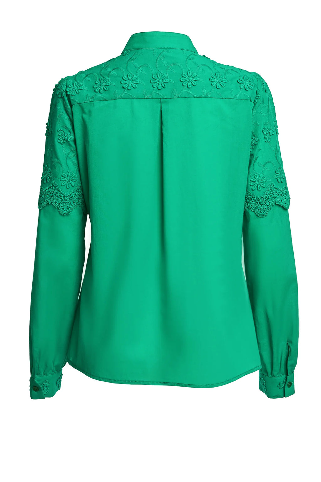 Camașa verde din batist de bumbac și broderie tridimensională