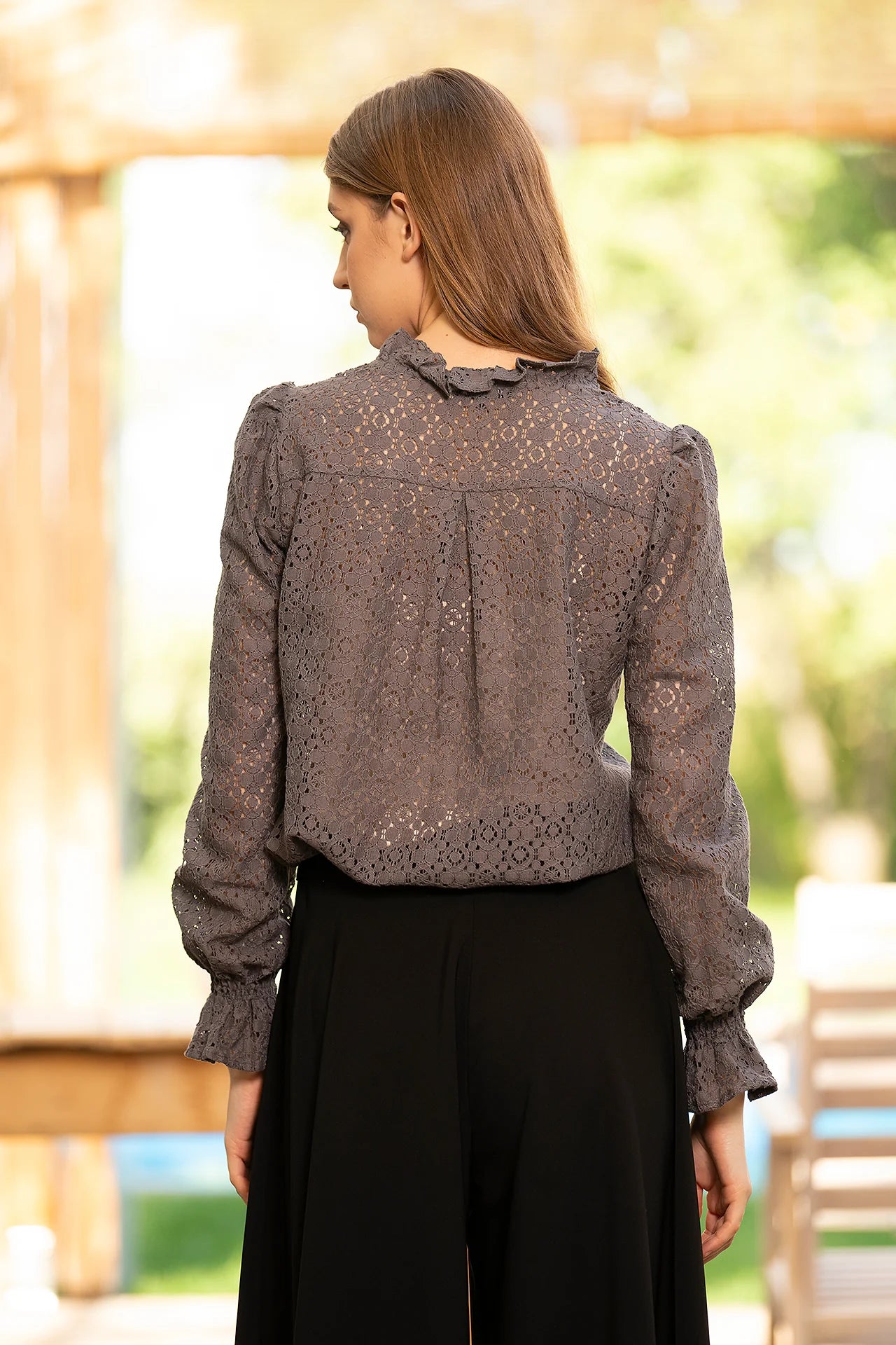 Bluza Gri Antracit Din Dantela De Bumbac Nina