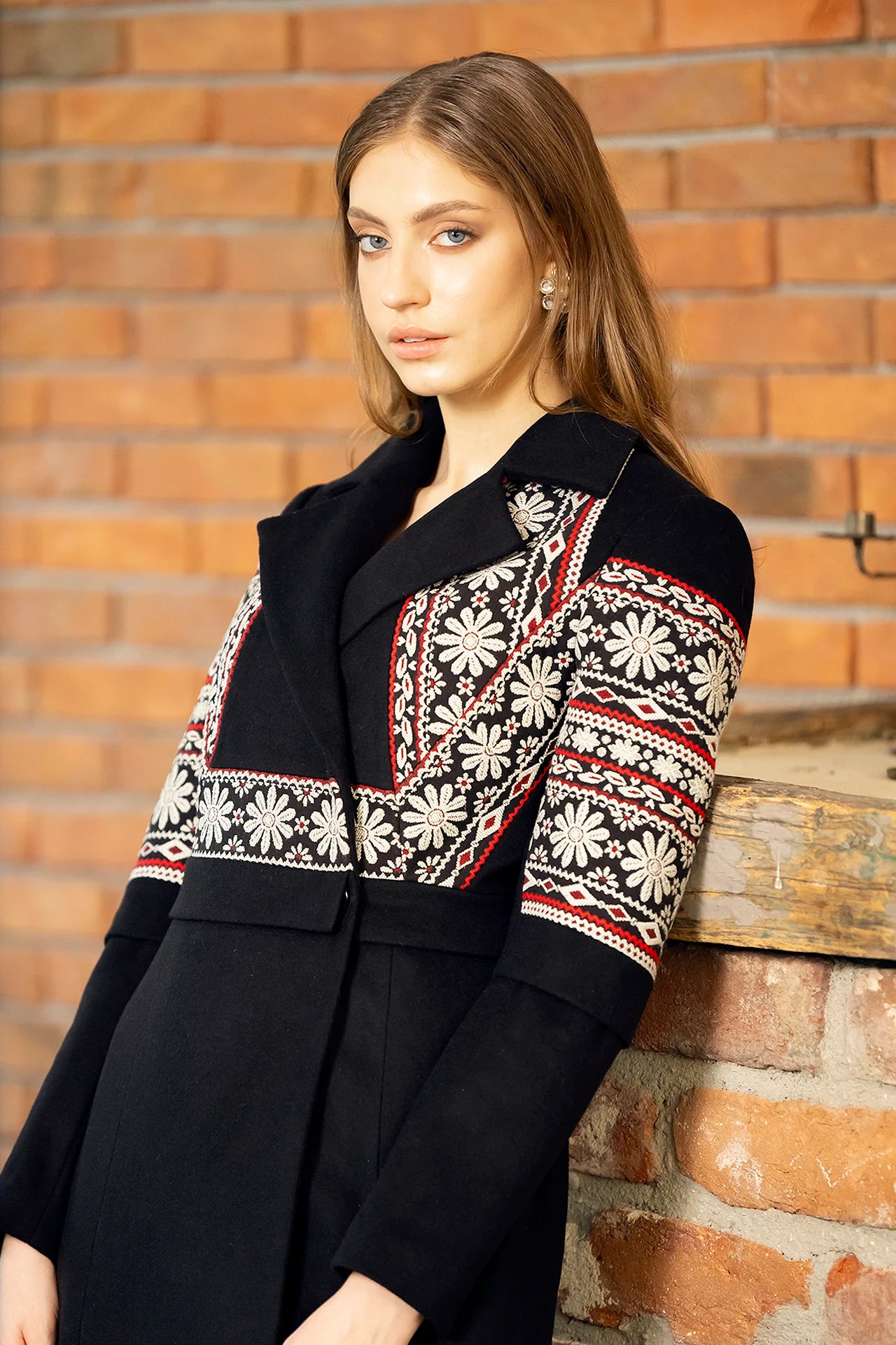 Pardesiu Midi Din Stofa De Lana Si Jacquard Tesut Ecaterina